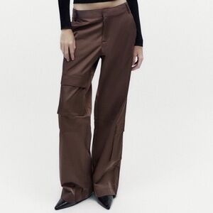 Zara Chocolate Satin Cargo Trousers